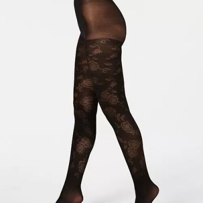 INC Women's Jacquard Floral Tights Black Sizes S/M